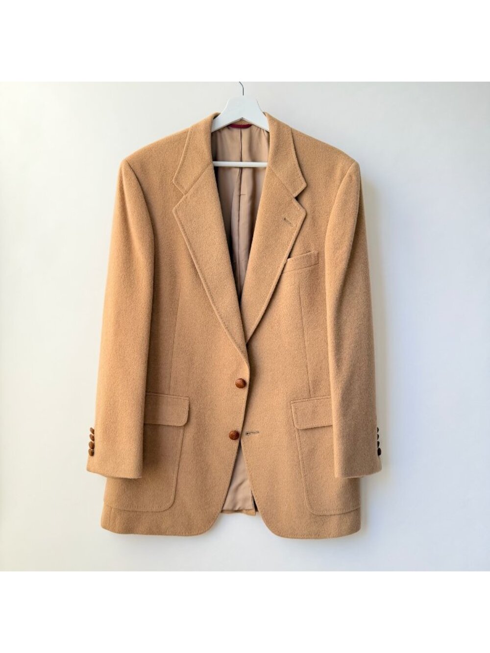 Hart Schaffner & Marx Mens Size 44L Camel Tan Wool Blazer Sport Coat Raleigh's